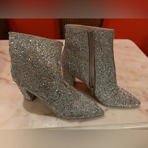 Betsey Johnson Glittering Rhinestone Silver Ankle Booties